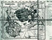 Plano de Pamplona, detalle del mapa de Navarra. Francisco Coello. Cartoteca EUIT Topografía. Madrid